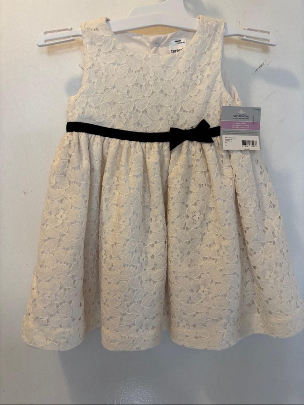 Carter's 9 months Ivory Lace Dress with Black Waist Bow 26-122-1